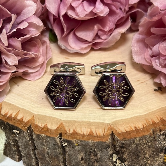 Other - Stunning French Inspired Engraved Purple Hexagon Cufflinks